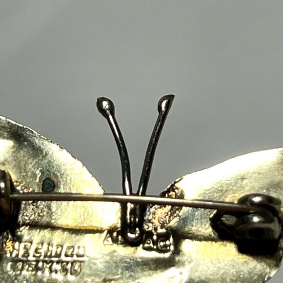 Vintage Abalone Butterfly Brooch Pin Silver Tone Handmade Mexico Marked - Picture 7 of 7